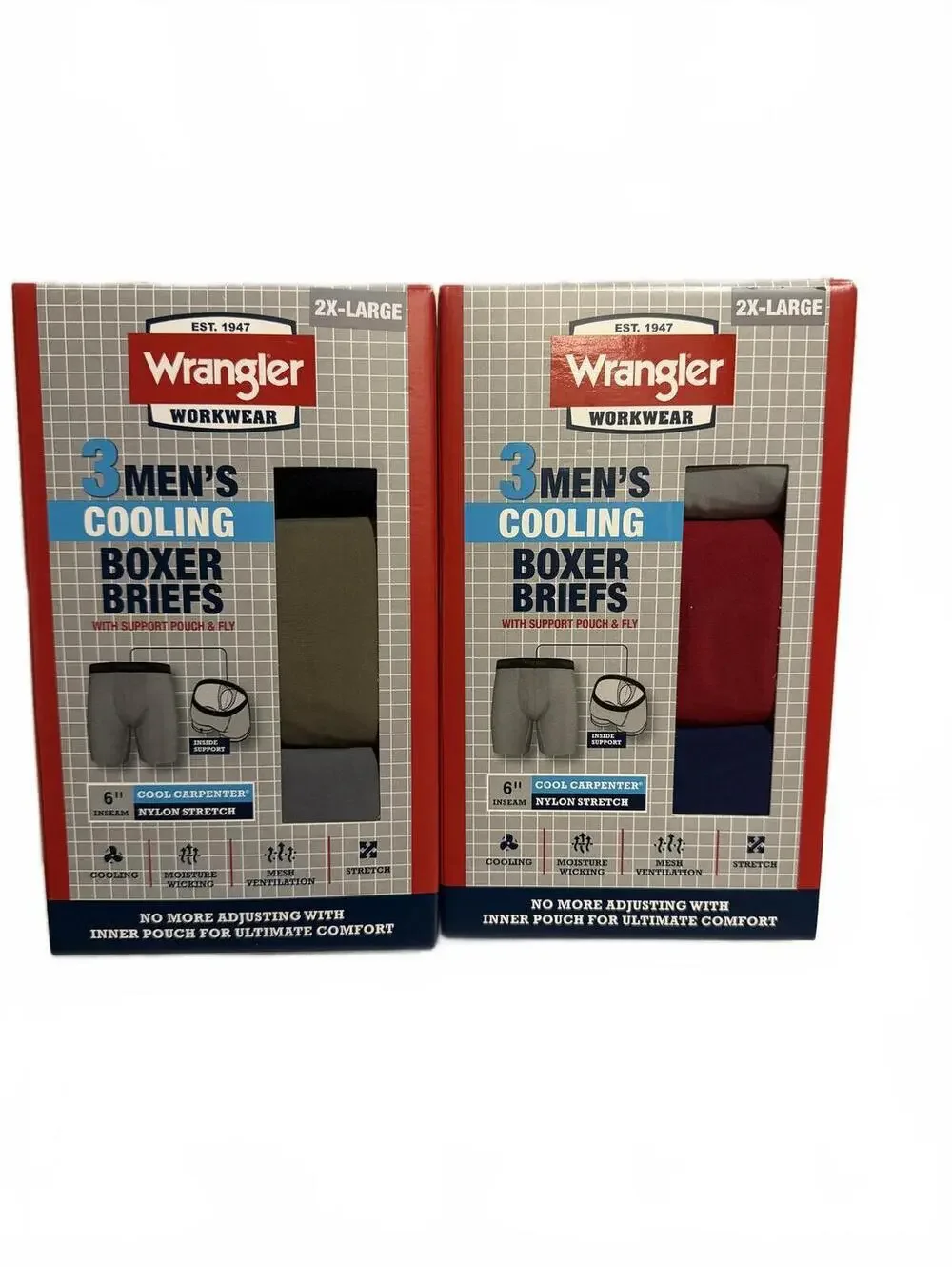 2 Boxes of Wrangler Workwear Men's Cooling Boxer Briefs 3-Pack 2XL